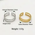 Adjustable retro stainless steel open ring available in gold and silver finishes - Simple Double Line Ring (Steel Color)