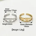 Heart cutout stainless steel open rings in gold and silver colors with size details - Row of Hearts Ring (Steel Color)