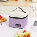 Draagbare geïsoleerde paars-crème lunchtas met handvat en Tasty Food patch decoratieve look - Vierkante Bovenkant Open Stijl / Paars