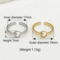 Minimalist stainless steel open rings in gold and silver colors with dimension markings. - Round Ring Style / Silver