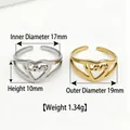 Vintage stainless steel open ring featuring a hollow heart design with Love engraving - Heart LOVE Style / Silver