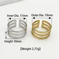 Minimalist stainless steel triple-band open ring available in silver and gold finishes - Three-layer Wide Band Style / Steel