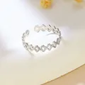 Minimalist silver stainless steel open ring featuring a geometric hollow pattern design - Hollow Rhombus Structure (GJ105)