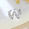 Minimalist irregular wavy silver stainless steel open ring with white pearl accents - Irregular Wave Pearl (GJ106)