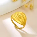 Elegant gold plated stainless steel open ring featuring a unique irregular layered line design - Layered Leaf Texture (GJ107)