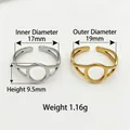 Vintage stainless steel adjustable geometric ring in polished gold and silver finishes - Hollow Oval / Steel