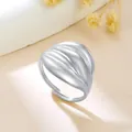 Elegant silver stainless steel irregular textured open ring with a minimalist design - Streamlined Fold Texture (GJ107)