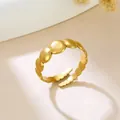 Minimalist adjustable gold-plated stainless steel ring with unique irregular disc pattern - Irregular Round Plate Design (GJ108)