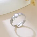 Adjustable silver stainless steel open ring with irregular pebble texture for women - Pebble 3D Shape (GJ108)