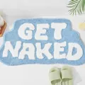Weiche blaue Badematte mit Get Naked Schriftzug aus saugfähigem künstlichem Kaschmir - GET NAKED Stil / 40*60cm / Blauer Hintergrund Weißer Text