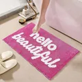 Rosa Plüsch-Badematte aus Kaschmirimitat mit weißem 'hello beautiful' Text für Bad - 40*60cm / HELLO BEAUTIFUL Stil / Rosenrosa