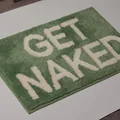 Weiche grüne Badematte aus Kaschmirimitat mit weißem GET NAKED-Schriftzug für das Bad - 40*60cm / Grüner Hintergrund Weißer Text