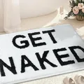 Weiche weiße Badematte aus Plüsch mit schwarzem 'GET NAKED' Text für das Badezimmer - GET NAKED Stil / 40*60cm / Weiß-Schwarze Buchstaben