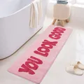 Rosa saugfähige Badematte mit 'You Look Good' Text, weiche Kaschmir-Imitation Textur. - YOU LOOK GOOD / 40*60cm / Rosa/Dunkelrot