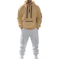 Tuta da uomo invernale in pile con felpa con cappuccio kaki e pantaloni cargo grigi - Camicia Color Cammello E Pantaloni Grigio Chiaro / Taglia S