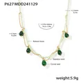 Detailed view of green beaded necklace with opal water drop pendants and dimensions. - P627 - Light Green Faceted Cat's Eye Necklace