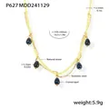 Detailed diagram of beaded necklace showing dimensions and material specifications - P627 - Citrine Faceted Cat's Eye Necklace