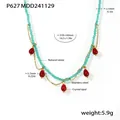 Detailed view of handmade beaded necklace featuring red crystal opal teardrop charms - P627 - Blue-green Faceted Cat's Eye Stone Necklace