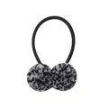 Furry pom-pom hair tie for children featuring a stylish black and white leopard print design - Leopard Print (3)