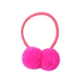 Bright pink elastic hair tie for kids featuring two soft and fuzzy pom-poms for daily wear - Magenta Style (29)