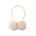 Adorable children's elastic hair tie featuring two fluffy off-white plush pom-poms - Beige (815)
