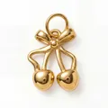 Ciondolo a fiocco in acciaio inossidabile dorato con due ciondoli a cuore oro 18K - Pendaglio a Fiocco / Oro