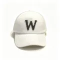 White fuzzy mink hair baseball cap with a sparkling rhinestone letter W detail. - White / Adult Size Hat Circumference 58cm Adjustable.