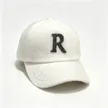 Elegant white faux mink fur baseball cap featuring a sparkling rhinestone letter R detail - White (Letter R) / Adult Size Hat Circumference 58cm Adjustable.