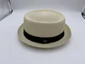 Classic cream straw jazz fedora hat with black ribbon and metal emblem for summer sun protection - Textured Milky White / 57cm