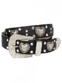 Ceinture en cuir noir pour femmes avec strass brillants et clous en forme de cœur - Cœur / 120cm