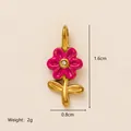 18K gold plated pink enamel flower pendant detail with 1.6cm height and 0.8cm width info - Flower Pendant