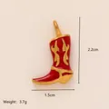 Ciondolo stivale da cowboy in smalto rosso e oro placcato oro 18k per gioielli DIY - Stile Stivale da Cowboy / 2.2cm x 1.5cm (3.7g) / Rosso