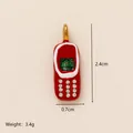 Red enamel retro phone charm with crystal keypad, 18K gold plated jewelry pendant - Phone Charm
