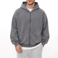 Felpa con cappuccio e zip oversize in cotone lavato vintage da uomo grigio scuro - M / Tops / Grigio chiaro