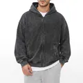 Felpa con cappuccio e zip oversize da uomo in cotone 320g con finitura acid wash. - M / Tops / Nero Vintage