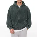 Felpa con cappuccio in cotone lavato vintage 320g da uomo, stile americano ampio verde scuro - M / Tops / Verde Scuro