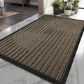 Minimalist brown rubber entrance mat with geometric grooved pattern for outdoor use - 60*90cm / Nebula T-008 - Hemp Brown