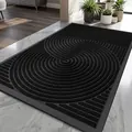 Black heavy-duty outdoor doormat with decorative spiral anti-slip rubber texture - 60*90cm / Quiet Wave - Black