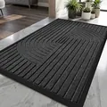 Black modern geometric arched stripe outdoor door mat with non-slip rubber base - 60*90cm / Nebula T-008 - Deep Grey
