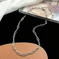 Collier chaîne trombone minimaliste en acier titane argenté avec une finition polie - Collier Long (XL8101Y)