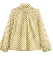 Elegante gele blouse met stippen, opstaande kraag met strik en pofmouwen dames - Geel / XS