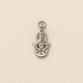 Antieke zilveren Hamsa hand hanger van roestvrij staal met een sprankelend kristal - Hamsa Hand / Staalkleur