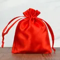 Red satin drawstring pouch for jewelry storage with luxury silk-like texture - 7*9cm / Red