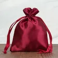 Elegant wine red satin drawstring pouch for jewelry storage and gift packaging - 7*9cm / Burgundy