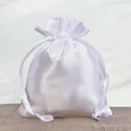 Elegant white satin drawstring pouch for jewelry packaging and small gift storage. - 7*9cm / White