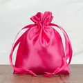 Elegant fuchsia pink satin drawstring pouch for premium jewelry storage and gift packaging - 7*9cm / Rose Red