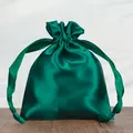 Elegant emerald green satin drawstring pouch for jewelry storage and premium gift packaging - 7*9cm / Dark Green
