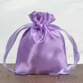 Purple satin drawstring jewelry pouch with silk ribbon for gift packaging and storage - 7*9cm / Light Purple
