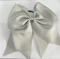 Elegant 8 inch silver white grosgrain ribbon bow hair tie with black elastic band - Silver Gray