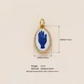 Gold-plated stainless steel oval pendant featuring blue Hamsa hand ceramic detail - Style 2 Oval Evil Eye Palm (Pendant Only)